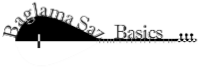 black and white baglama with baglama saz basics as text hugging the outline